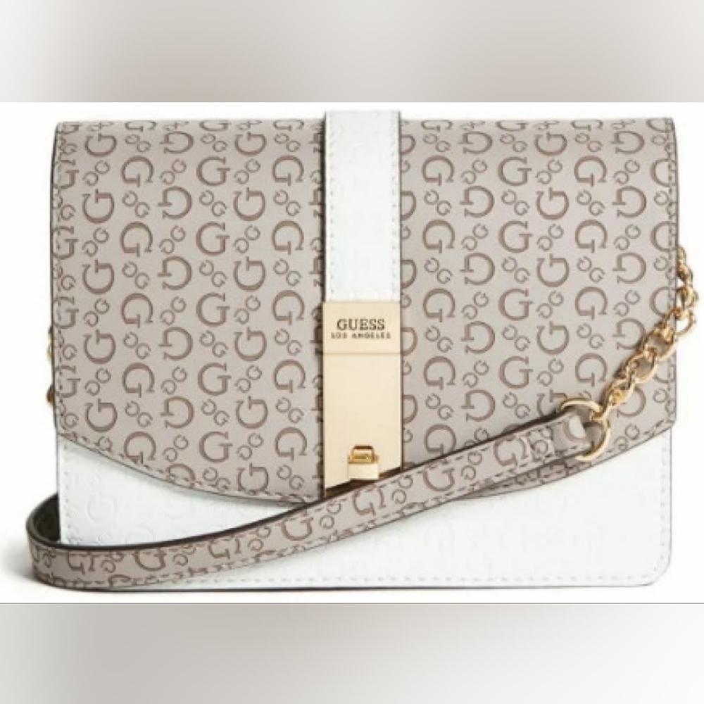 Guess Los Angeles Taupe and White Crossbody Bag NWOT